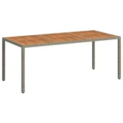 Vidaxl Vrtna miza 190x90x75 cm poli ratan in akacijev les siva