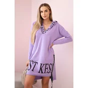 Hooded dress with purple print