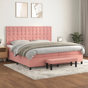 Greatstore Box spring postelja z vzmetnico roza 200x200 cm žamet