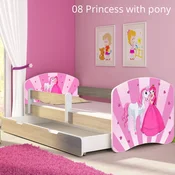 Djecji krevet ACMA s motivom, bocna sonoma + ladica 140x70 cm 08 Princess with Pony