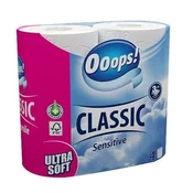 Toaletni papir, 3-slojni, majhen zvitek, 4 zvitki, OOOPS Classic, občutljiv, 4 zvitki