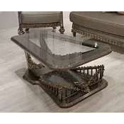 Casa Padrino luxury baroque coffee table with glass top gray/gold - Rectangular baroque style solid wood living room table - Baroque furniture - Luxury furniture in baroque style