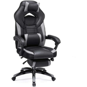 SONGMICS Igralni stol, pisarniški dirkalni stol z oporo za noge, ergonomska oblika, nastavljiv vzglavnik, ledvena opora, nosilnost 150 kg, črno-siva OBG77BG, (21612070)