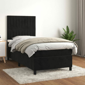 Greatstore Box spring postelja z vzmetnico črna 80x200 cm žamet