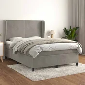 Greatstore Box spring postelja z vzmetnico svetlo siv 140x190 cm žamet