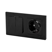 Aigostar - Dupli prekidac br. 5 i SCHUKO uticnica 230V sa ramom, crne boje