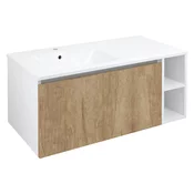 LOREA omarica z umivalnikom 101x46x51,5cm (80+20cm), leva, hrast alabama/bela mat - Rjava - 101x46x51,5 cm - Sapho - LOREA - 24 - MDF/laminat - 1010 - 460 - 515 - 14