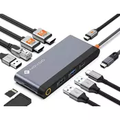 slomart NOVOO priklopna postaja: Dvojni HDMI, USB C Hub, 8K@30Hz/4K@60Hz, Gigabit Ethernet, USB, SD/TF, PD 100W, za MacBook, Dell, HP (40cm)