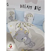 Bubamara037 Set posteljine za krevetac sa ogradicom od jastuka Meda s kišobranom, Plavi