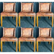 Casa Padrino luxury leather dining room chair set vintage brown/light brown 56 x 52 x H. 81 cm - Genuine leather kitchen chairs set of 6 - Luxury dining room furniture - Luxury furnishings