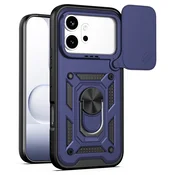 Oklepni ovitek MaX-Armor z obročem, kovinsko ploščico in zaščito zadnjih kamer za Honor 600/600 Pro - blue