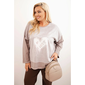 Kesi Włoski Womens Plus Size cotton sweatshirt with heart print and drawstrings fango