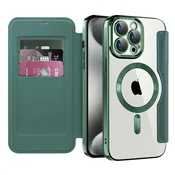 Etui SmartMag Book z Magsafe tehnologijo in RFID denarnico za iPhone 15 Pro Max - green