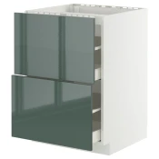 METOD / MAXIMERA Pod.elem.grej.ploca/2front/2fiok, bela/Kallarp tamna sivozelena visokog sjaja, 60x60 cm