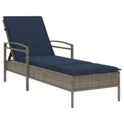Vidaxl | Ležalnik | z blazino 1-oseba Siva Š63 x D200 x V81 cm poli ratan