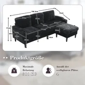 SONNENH Kavč, ženilja, črna, prostor za shranjevanje, nasloni za roke, za dnevno sobo