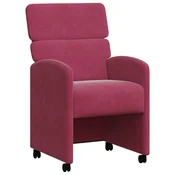 Vidaxl Jedilni stoli s kolesi 2 szt. vinsko rdeča 58 x 65 x 98 cm Žamet