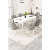 Hanah Home trpezarijski set Rax, sto na razvlacenje i 6 stolica, bela ploca, siva tkanina Babyface