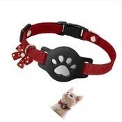 INF Adjustable Reflective Cat Collar with Silicone AirTag Holder, Waterproof Red, (5000214737)