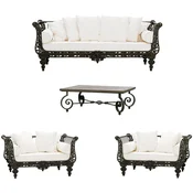 Casa Padrino Luxury Baroque Wrought Iron Furniture Set Dark Brown/White - 1 Sofa & 2 Armchairs & 1 Coffee Table - Living Room Furniture - Garden Furniture - Luxury Baroque Furniture