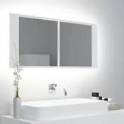 shumee Kopalniška omara z ogledalom in LED belo 100x12x45 cm