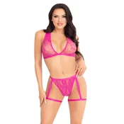 Leg Avenue Lace Bra Top and Panty with Garters 86148 Magenta