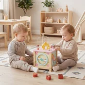 Costway Leseni aktivnostni kocka Montessori senzorična igrača za otroke od 18 mesecev naprej