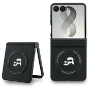 Karl Lagerfeld PU magnetni zadnji ovitek Karl and Choupette Heads za Samsung Galaxy Z Flip 8, črn