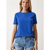Happiness Istanbul Womens Blue Crew Neck Basic Knitted T-Shirt