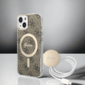 Guess Guess komplet ovitek + polnilec (MagSafe) brown za iPhone 13/14/15 (GUBPP14SH4EACSW)