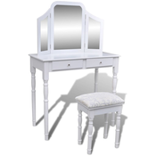 VIDAXL kozmetična mizica z ogledalom 3v1 in stolčkom, bela
