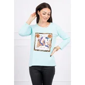 Blouse with 3D graphics and decorative pom pom-mint