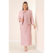 By Saygi Sleeveless Floral Lace Long Dress Stone Detailed Crepe Jacket Lined Plus Size 2-Piece Suit