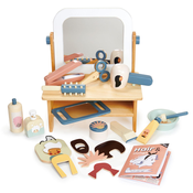 Drevený kadernícky salón pre bábiku Hair Salon Tender Leaf Toys s otocným zrkadlom a 18 doplnkami od 3 rokov TL8112