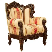 Casa Padrino luxury baroque armchair with stripes cream/yellow/red/dark brown - Striped living room armchair in baroque style - Baroque living room furniture - Noble and magnificent