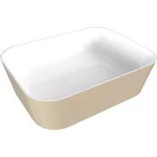 POLYSAN Elegantni BANERA SQUARE pultni umivalnik, mat bela in bež, 50x36 cm, lit marmor