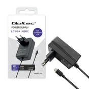 Qoltec Super FAST PD polnilnik za Raspberry PI 5 | USB-C | 27 W | 5,1 V | 5 A | črne barve