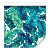 Tapeta z zelenimi in modrimi listi za dnevno sobo in spalnico 50x1000 cm