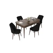 Hanah Home trpezarijski set Nef, sto na razvlacenje i 4 stolice, ploca u dekoru drveta Baroque, crna tkanina Jerry