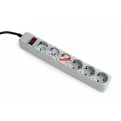 Gembird SPG6-B-6C Surge Protection Power strip, 6 sockets, 1.8m, 16A Automatic Circuit Breaker, Power Switch, Grey