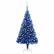 Greatstore Umetna novoletna jelka z LED lučkami in bučkami modra 210 cm