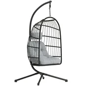 Homestar Viseči stol z nosilcem zložljiv ratan koš 101x105x196 cm svetlo siva