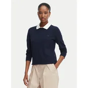 Tommy Hilfiger Pulover Cable Fine WW0WW44984 Mornarsko modra Regular Fit