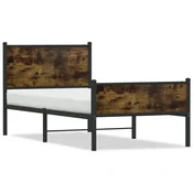 shumee vidaXL Kovinski posteljni okvir brez vzmetnice dimljen hrast 75x190 cm