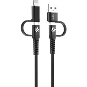 Celly 4-v-1 kabel USB-C/USB-A na USB-C/Lightning Max 60W 2 m črn