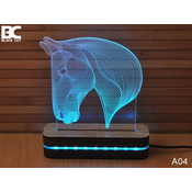 Black Cut 3D Lampa Glava konja, Svetloplava
