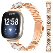 INF Zamenjava/združljiv del – Roza zlata zapestnica s štiriperesno deteljico za Fitbit Versa 4/3/Sense 2 – jekleni pas, (5000130033)