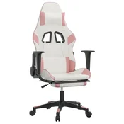 Vidaxl Gaming stol z oporo za noge belo in roza umetno usnje