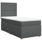 Vidaxl Box spring postelja z vzmetnico temno siva 90x200 cm blago