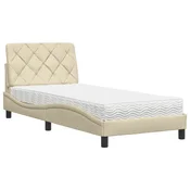 Vidaxl Postelja z vzmetnico krem 90x190 cm blago